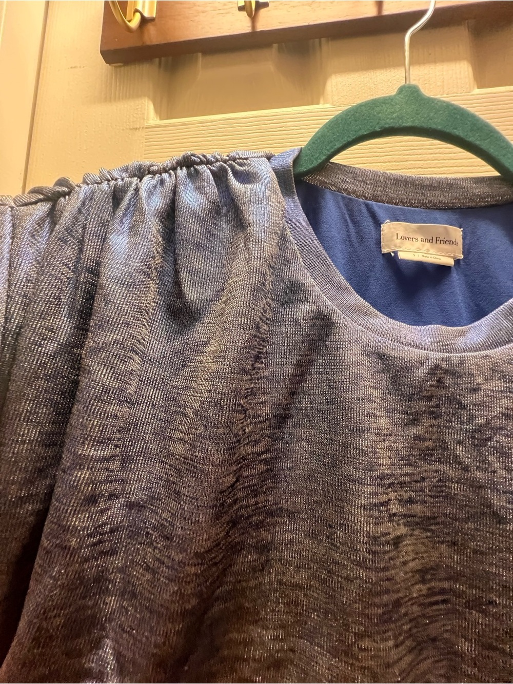 Metallic Slate Blue Ruched Mini Dress - Picture 4 of 4